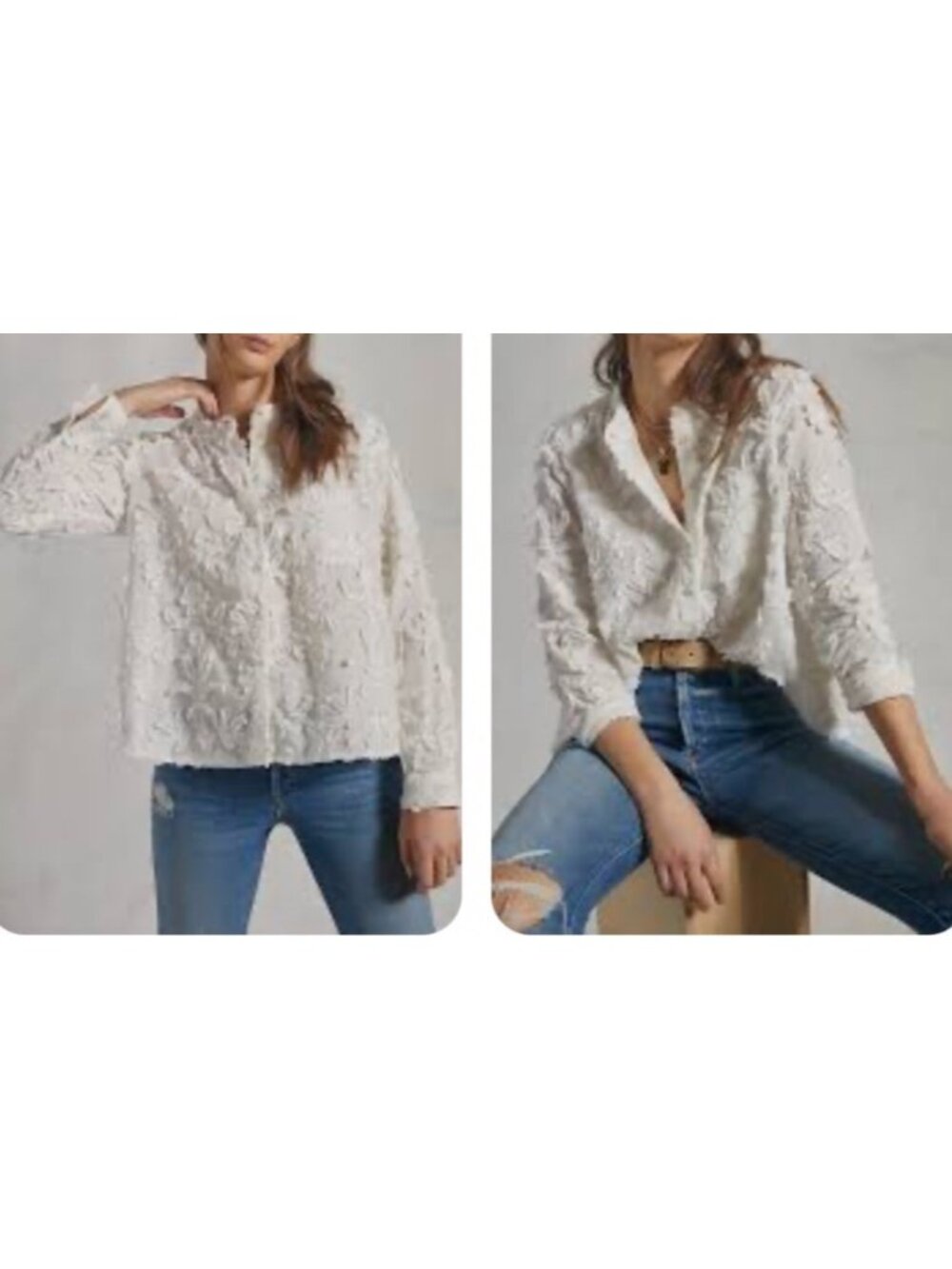 Pilcro Anthropologie Women's White Embroidered Blouse XS